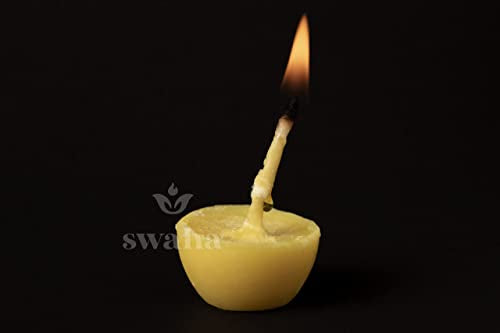 Swaha IISC Certified Premium Cow Ghee Diya Batti (100 Pieces), 30min Burning Time, Wax Free Cow Ghee Diya Batti for Puja - Pack of 2