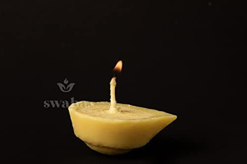 Swaha Premium Cow Ghee Diya Wicks (12 Pieces), 4hr Burning Time, Wax Free Cow ghee Diya for puja - Pack of 1