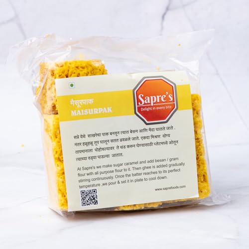 Sapre's Maysore Pak | Melts in Mouth I Healthy and Delicious Sweets I Traditional Taste | Indian Mithai | Fresh & Delicious | Barfi Sweet | Sweets Mithai | Pack of 2-200gm Each