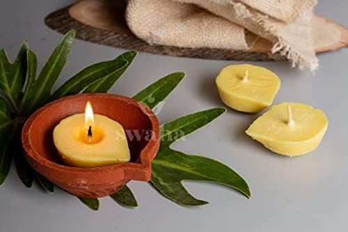 Swaha Premium Cow Ghee Diya Wicks (12 Pieces), 4hr Burning Time, Wax Free Cow ghee Diya for puja - Pack of 1