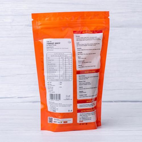 Sapre's Tikhat Shev | Barik Sev | Besan Shev | Spicy Sev | Namkeen | Lightly Spiced & Flavorful | Crispy and Crunchy | No Added Preservatives/Colours | Pack of 2-180gm Each