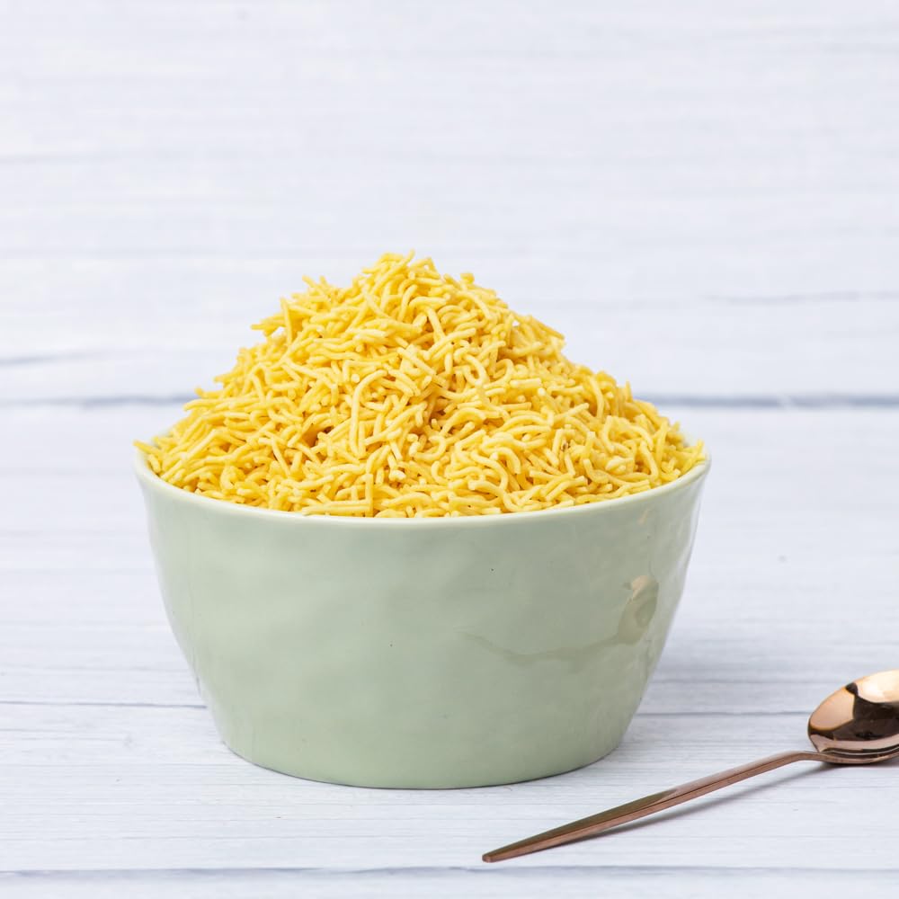Sapre's Yellow Shev | Barik Sev | Besan Shev | Crispy and Crunchy | Namkeen | Non-Spicy & Flavorful | No Added Preservatives/Colours | Pack of 2-180gm Each