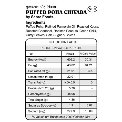 Sapre's Puffed Poha Chivada | Chiwda/Chevda | Namkeen | Healthy Snack | Crunchy & Tasty | Ready to Eat Snacks | Tea Time Snacks | For Various Occasion | Pack of 2-180gm Each
