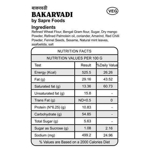Sapre's Bakarvadi Snacks (400 gms, 2 Packets of 200 gms Each) | Crunchy, Light & Flavourful | Traditional Bhakarwadi Namkeen | Perfect Tea-Time Munching Snacks | Indian Namkeen Nashta | Traditional Indian Snacks
