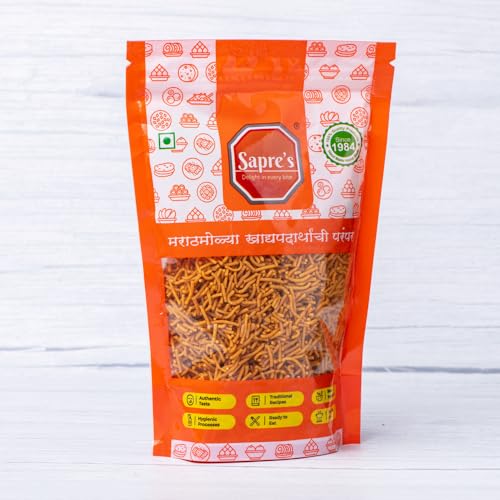 Sapre's Tikhat Shev | Barik Sev | Besan Shev | Spicy Sev | Namkeen | Lightly Spiced & Flavorful | Crispy and Crunchy | No Added Preservatives/Colours | Pack of 2-180gm Each