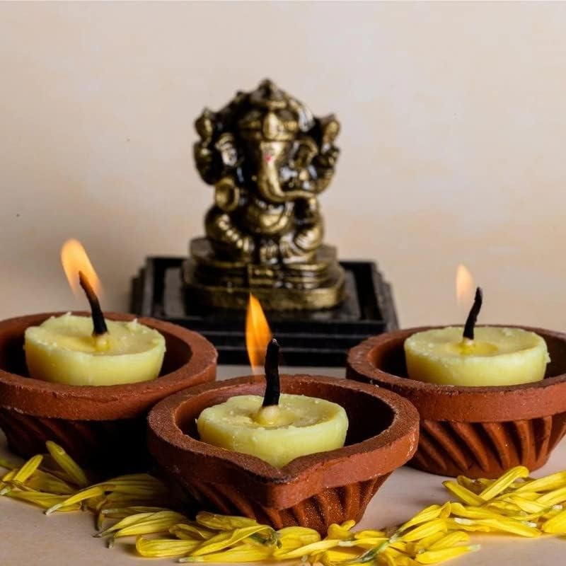 Swaha 1 Hour Burning Time Cow Ghee Diya (16.51 cm x 10.49 cm x 3.99 cm, Set of 30, Yellow)