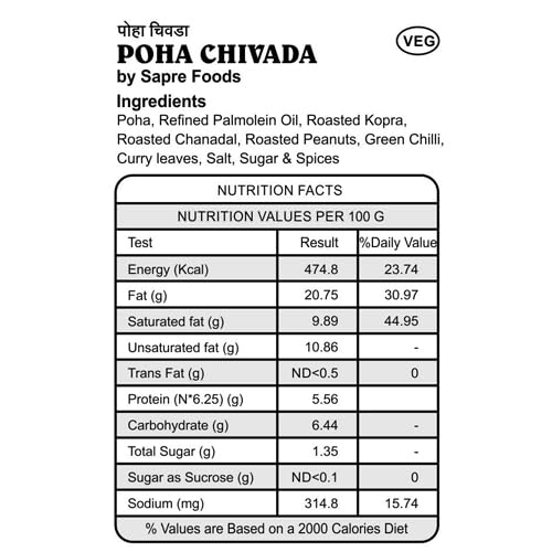 Sapre's Patal Poha Chivada | Chiwda/Chevda | Namkeen | Flattened Rice Snack | Roasted Poha Chivda | Festive Poha Mix | Healthy Snack | Crunchy & Tasty | Ready to Eat | Tea Time Snacks | Pack of 2 - 180gm Each