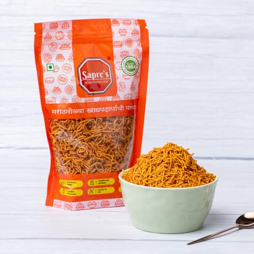 Sapre's Tikhat Shev | Barik Sev | Besan Shev | Spicy Sev | Namkeen | Lightly Spiced & Flavorful | Crispy and Crunchy | No Added Preservatives/Colours | Pack of 2-180gm Each