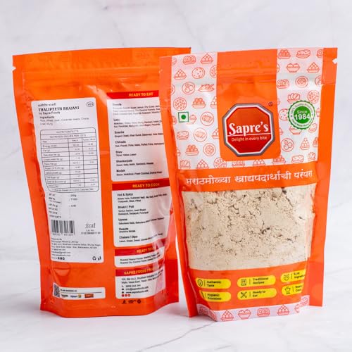 Sapre's Khamang Thalipeeth Bhajani Pack of 2 - 250gm Each | Parathas and Chillas | Cooking Essential | Thepla Flour | Healthy Multigrain Atta | Ready to Cook Food | Authentic Thalipeeth Flour | Nutritious Breakfast or Snack Multigrain Pre-Mix | No Added P