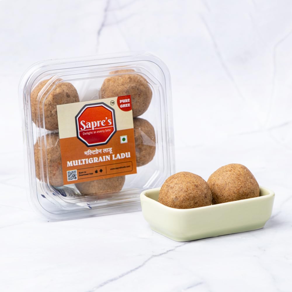 Sapre's Pure Ghee Multigrain Ladu | Laddus/Ladoo | Rich in Vitamins and Minerals | Energy Boosting | Supports Heart Health | Authentic Indian Sweets | No Added Preservatives/Colors | Pack of 2 - 200gm Each