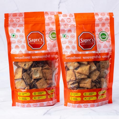 Sapre's Sandwich Shankarpale | Shakkarpara | Sweet & Spicy Shakarpare | Shankarpali | Namkeen | Crispy and Crunchy | Teatime Snacks | Maharashtrian Snack | No Added Preservatives/Colors | Pack of 2-200gm Each