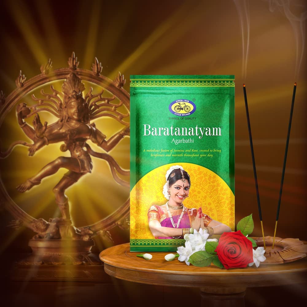 Cycle Pure Baratanatyam Agarbatti with Rose and Jasmine Fragrance for Daily Puja, Special Occasions, Festivals - Pack of 3 (170g per Pack)