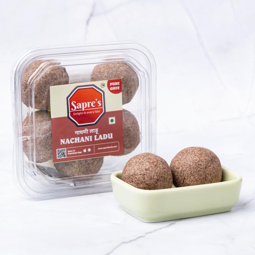 Sapre's Pure Ghee Nachani Ladu | Postpartum Ladoo | Fight Anemia & Boost Hemoglobin | Excellent Source of Calcium | Laddoos | Ragi Laddu | No Added Preservatives/Colors | Pack of 2-200gm Each