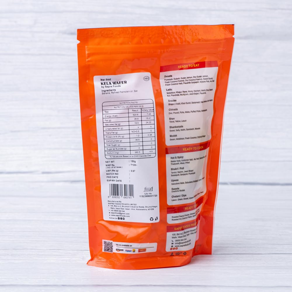 Sapre's Kela Wafers | Yellow Banana Wafers | Crispy Banana Chips | Salted Kela Wafers | Crunchy Kerala Wafers | Ready to Eat Party Snacks | For School Kids & Adults | Pack of 2-150gm Each