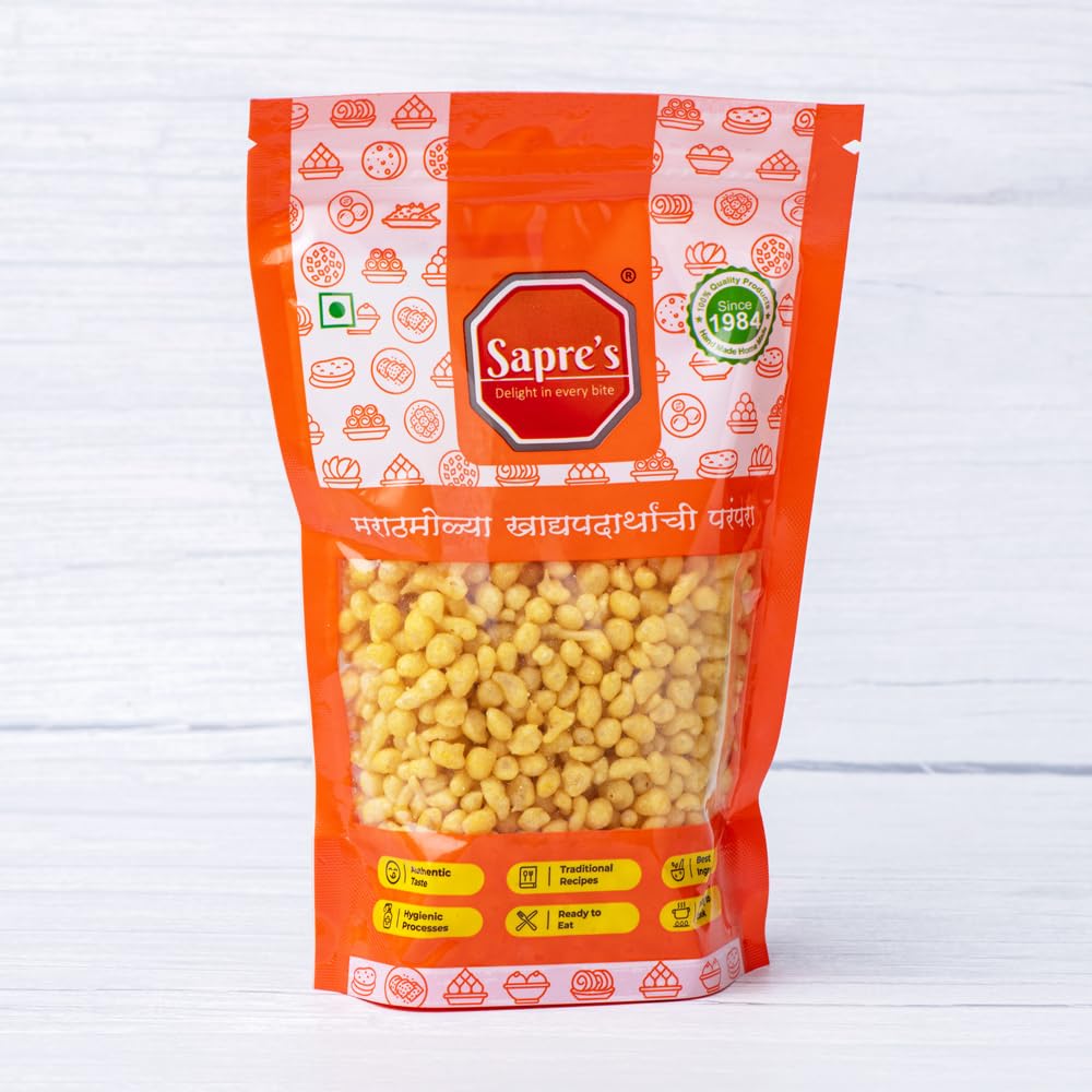 Sapre's Khari Bundi | For Raita & Pani Puri | Chaat or Chivda Mixture Boondi | Gram Flour Crunchy Bundi | Tea Time Snack | Namkeen | Crispy and Crunchy | No Added Preservatives/Colors | Pack of 2 - 150gm Each