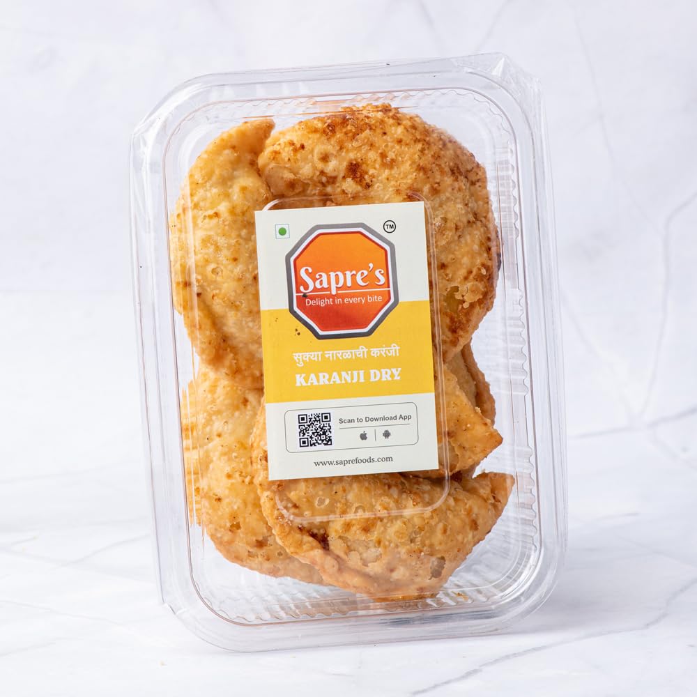 Sapre's Dry Coconut Karanji (Pack of 2 - 200gm Each) | Narlachi Karanji/Gujia | Gujiya Sweet | Sweet Somas | Sweet Dry Snack | Crunchy & Tasty | Ready to Eat Snacks | Traditional Handmade Sweet | Diwali Faral | Diwali Gifts for Family & Friends
