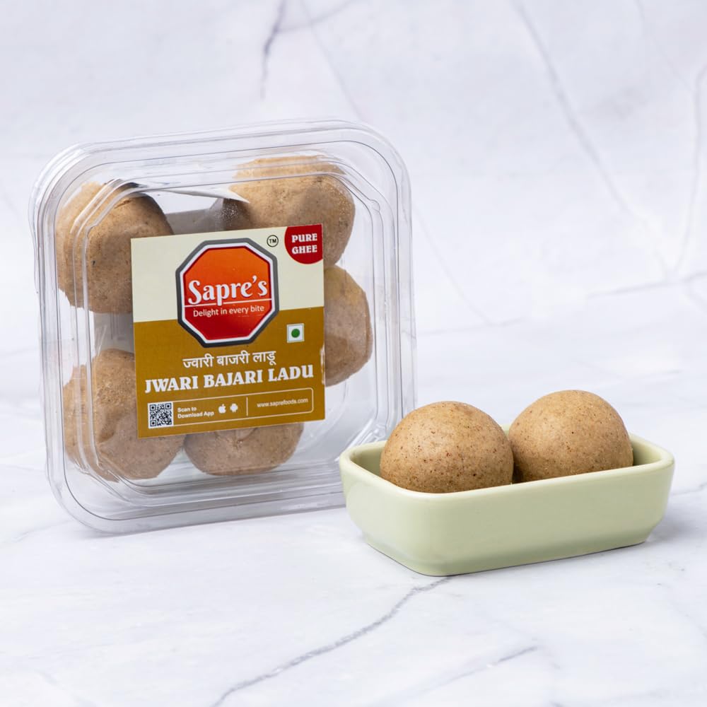 Sapre's Pure Ghee JwariBajari Ladu | Pure Desi Ghee Laddus | Millets Ladoo | Support Strong Bones | Rich in Antioxidants | Supports Immune System | Gluten-Free Ladoo | No Preservatives/Colors | Pack of 2-200gm Each