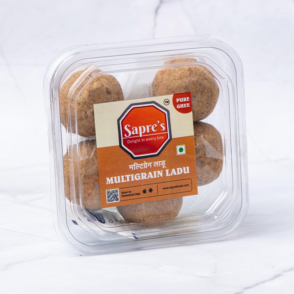 Sapre's Pure Ghee Multigrain Ladu | Laddus/Ladoo | Rich in Vitamins and Minerals | Energy Boosting | Supports Heart Health | Authentic Indian Sweets | No Added Preservatives/Colors | Pack of 2 - 200gm Each