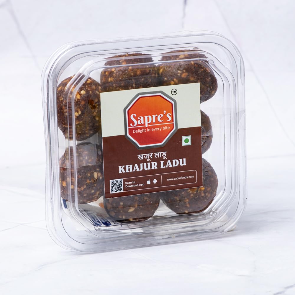 Sapre's Khajur Ladu | Khajoor Ladoo | Healthy Dry Fruits & Dates Laddu | Postpartum Ladoo | Helps Postpartum Recovery | Sugarfree Made with Jaggery | No Added Preservatives/Colors | Pack of 2 - 200gm Each | Natural Sweet Modak