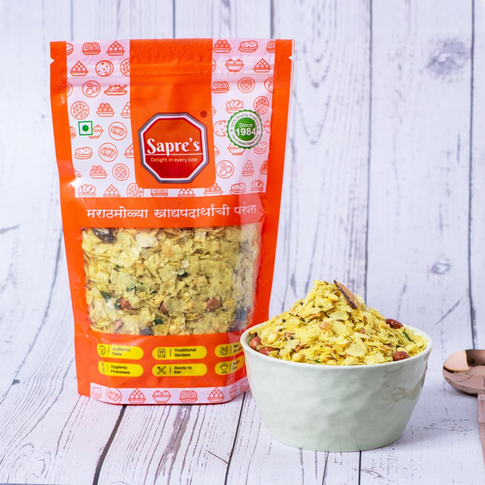 Sapre's Patal Poha Chivada | Chiwda/Chevda | Namkeen | Flattened Rice Snack | Roasted Poha Chivda | Festive Poha Mix | Healthy Snack | Crunchy & Tasty | Ready to Eat | Tea Time Snacks | Pack of 2 - 180gm Each