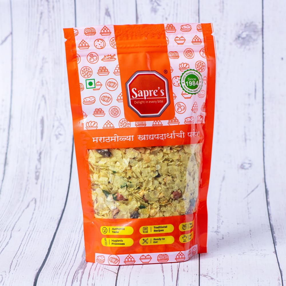 Sapre's Patal Poha Chivada | Chiwda/Chevda | Namkeen | Flattened Rice Snack | Roasted Poha Chivda | Festive Poha Mix | Healthy Snack | Crunchy & Tasty | Ready to Eat | Tea Time Snacks | Pack of 2 - 180gm Each