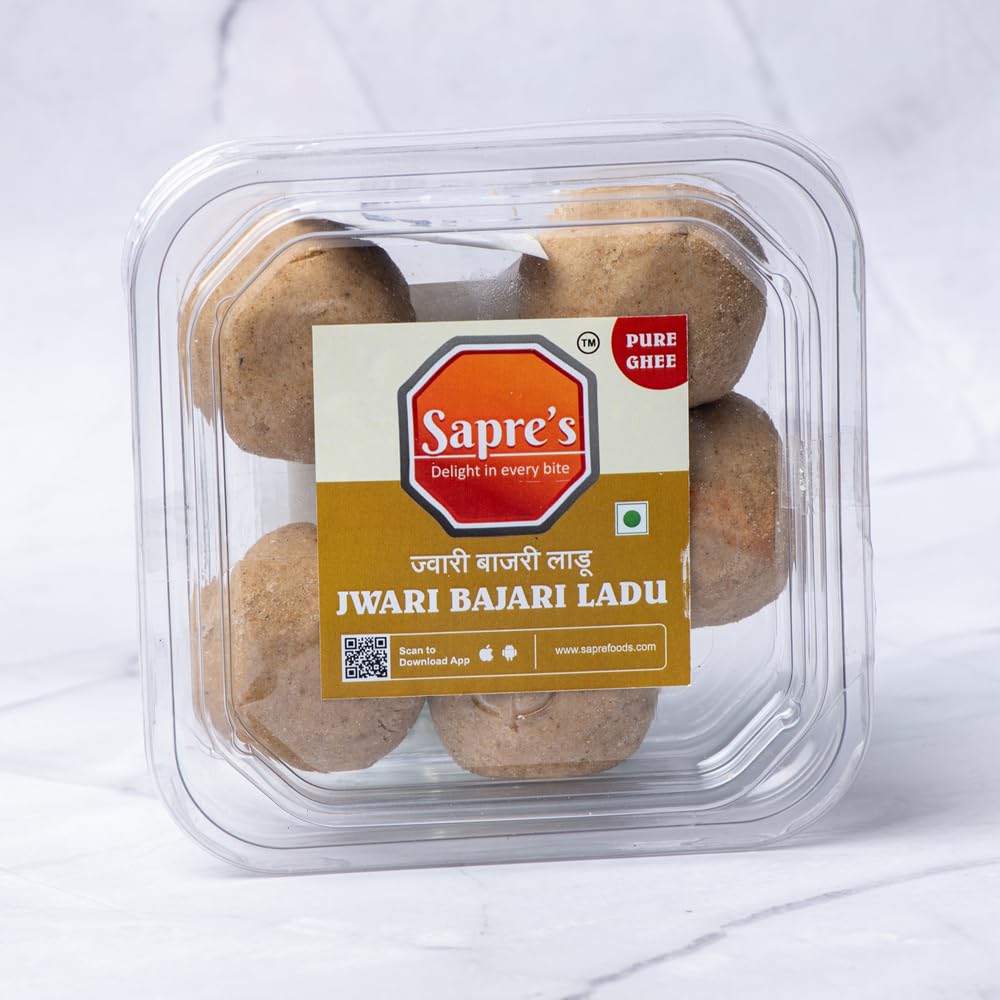 Sapre's Pure Ghee JwariBajari Ladu | Pure Desi Ghee Laddus | Millets Ladoo | Support Strong Bones | Rich in Antioxidants | Supports Immune System | Gluten-Free Ladoo | No Preservatives/Colors | Pack of 2-200gm Each