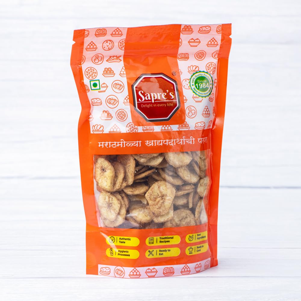 Sapre's Miri Wafers | Black Pepper Banana Wafers | Crispy Banana Chips | Salted Kali Miri Wafers | Upwas Kela Wafers | Fresh & Crunchy Wafers | Ready to Eat Party Snacks | For School Kids & Adults | Pack of 2 - 150gm Each