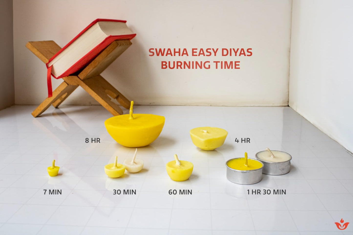 Swaha Premium Cow Ghee Diya Wicks (12 Pieces), 4hr Burning Time, Wax Free Cow ghee Diya for puja - Pack of 1