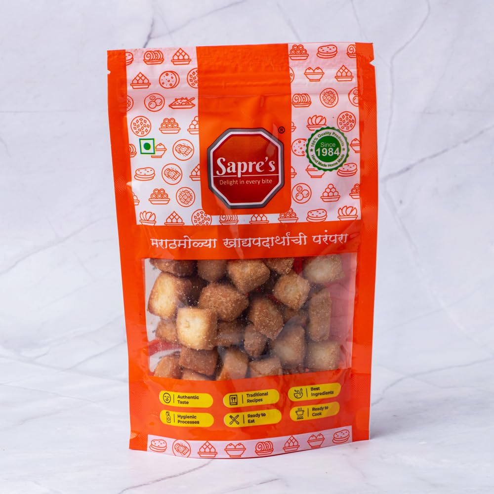Sapre's Sweet Shankarpale | Shakkarpara | Meetha Shakarpare | Namkeen | Crispy and Crunchy | Teatime Snacks | Maharashtrian Snack | Healthy Snacks | No Added Preservatives/Colors | Pack of 2-180gm Each