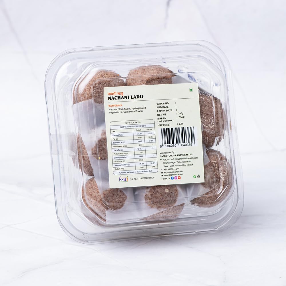 Sapre's Pure Ghee Nachani Ladu | Postpartum Ladoo | Fight Anemia & Boost Hemoglobin | Excellent Source of Calcium | Laddoos | Ragi Laddu | No Added Preservatives/Colors | Pack of 2-200gm Each