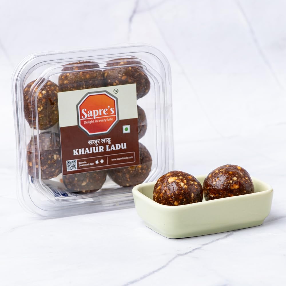 Sapre's Khajur Ladu | Khajoor Ladoo | Healthy Dry Fruits & Dates Laddu | Postpartum Ladoo | Helps Postpartum Recovery | Sugarfree Made with Jaggery | No Added Preservatives/Colors | Pack of 2 - 200gm Each | Natural Sweet Modak