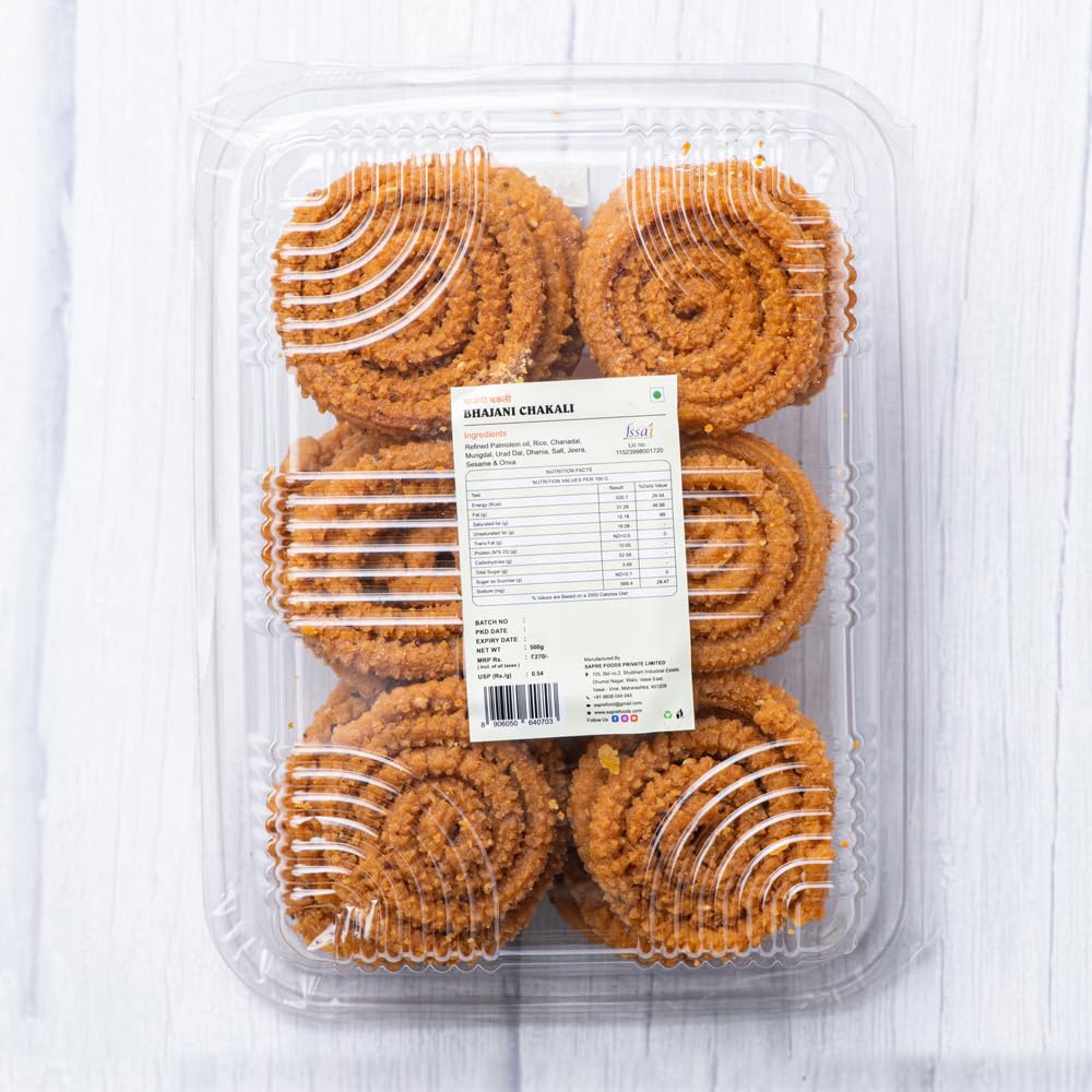 Sapre's Bhajani Chakli 500gm | Murukku | Namkeen | Crispy & Crunchy Snacks | Maharashtrian Bhajni Crispy Chakli | Diwali Faral | Ready To Eat | Lite Snack | Traditional Indian Snacks | No Added Colours | Diwali Gift for Family & Friends