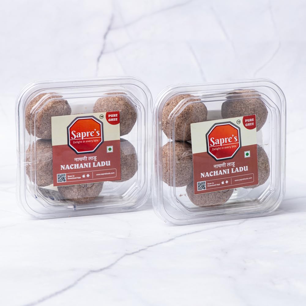 Sapre's Pure Ghee Nachani Ladu | Postpartum Ladoo | Fight Anemia & Boost Hemoglobin | Excellent Source of Calcium | Laddoos | Ragi Laddu | No Added Preservatives/Colors | Pack of 2-200gm Each