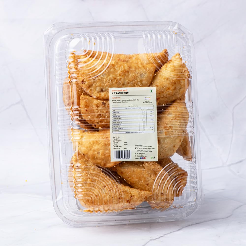 Sapre's Dry Coconut Karanji (Pack of 2 - 200gm Each) | Narlachi Karanji/Gujia | Gujiya Sweet | Sweet Somas | Sweet Dry Snack | Crunchy & Tasty | Ready to Eat Snacks | Traditional Handmade Sweet | Diwali Faral | Diwali Gifts for Family & Friends