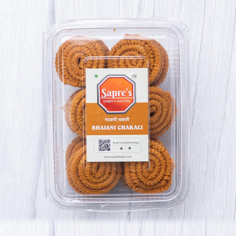 Sapre's Bhajani Chakli (360 gms, 2 Packs of 180 gms Each) | Murukku | Namkeen | Crispy & Crunchy Snacks | Maharashtrian Bhajni Crispy Chakli | Diwali Faral | Ready To Eat | Lite Snack | Traditional Indian Snacks | No Added Colours