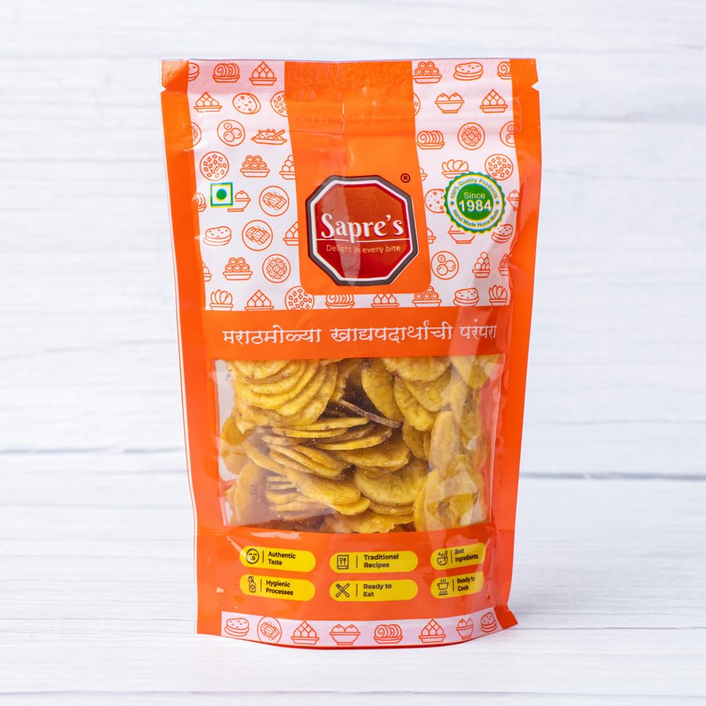 Sapre's Kela Wafers | Yellow Banana Wafers | Crispy Banana Chips | Salted Kela Wafers | Crunchy Kerala Wafers | Ready to Eat Party Snacks | For School Kids & Adults | Pack of 2-150gm Each