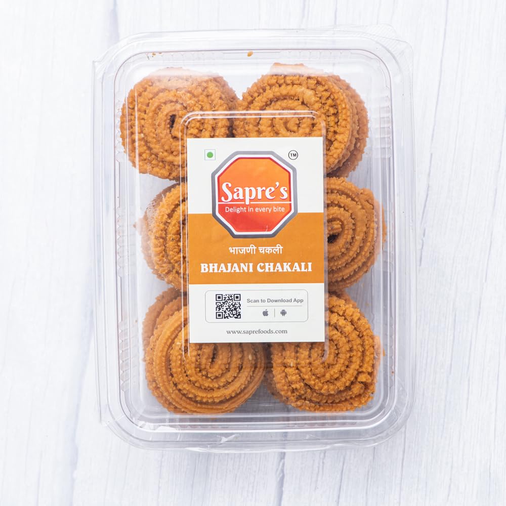 Sapre's Bhajani Chakli 500gm | Murukku | Namkeen | Crispy & Crunchy Snacks | Maharashtrian Bhajni Crispy Chakli | Diwali Faral | Ready To Eat | Lite Snack | Traditional Indian Snacks | No Added Colours | Diwali Gift for Family & Friends