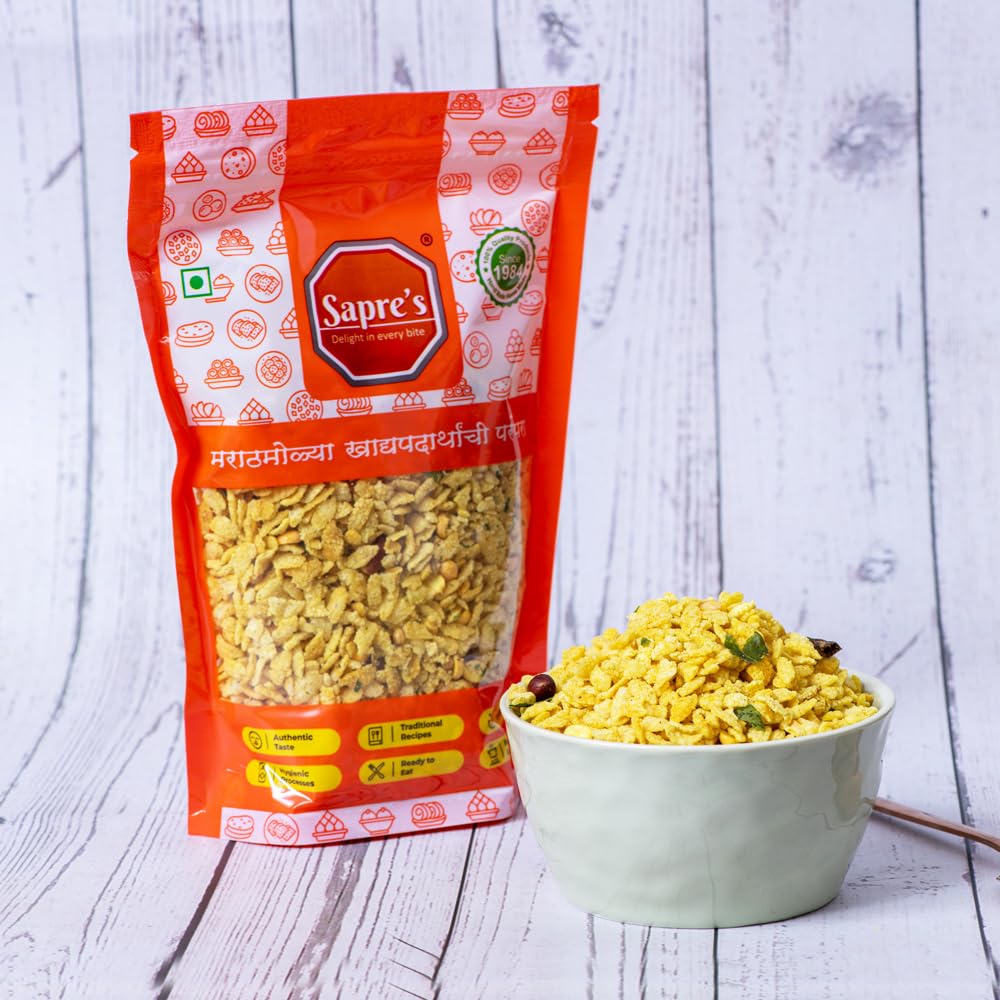 Sapre's Puffed Poha Chivada | Chiwda/Chevda | Namkeen | Healthy Snack | Crunchy & Tasty | Ready to Eat Snacks | Tea Time Snacks | For Various Occasion | Pack of 2-180gm Each