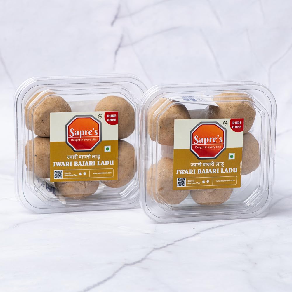 Sapre's Pure Ghee JwariBajari Ladu | Pure Desi Ghee Laddus | Millets Ladoo | Support Strong Bones | Rich in Antioxidants | Supports Immune System | Gluten-Free Ladoo | No Preservatives/Colors | Pack of 2-200gm Each