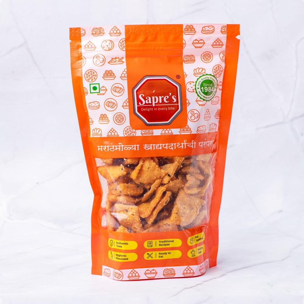 Sapre's Masala Shankarpale | Shakkarpara | Masala Shankarpali | Namkeen | Crispy and Crunchy | Teatime Snacks | Maharashtrian Snack | No Added Preservatives/Colors | Pack of 2-180gm Each
