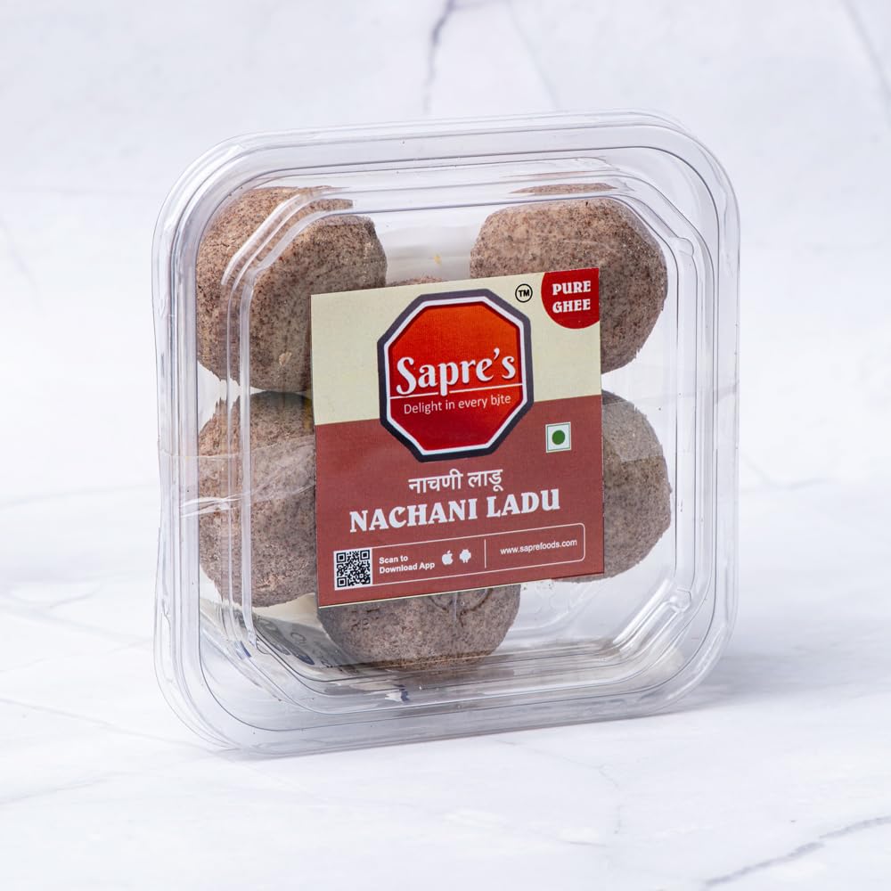 Sapre's Pure Ghee Nachani Ladu | Postpartum Ladoo | Fight Anemia & Boost Hemoglobin | Excellent Source of Calcium | Laddoos | Ragi Laddu | No Added Preservatives/Colors | Pack of 2-200gm Each
