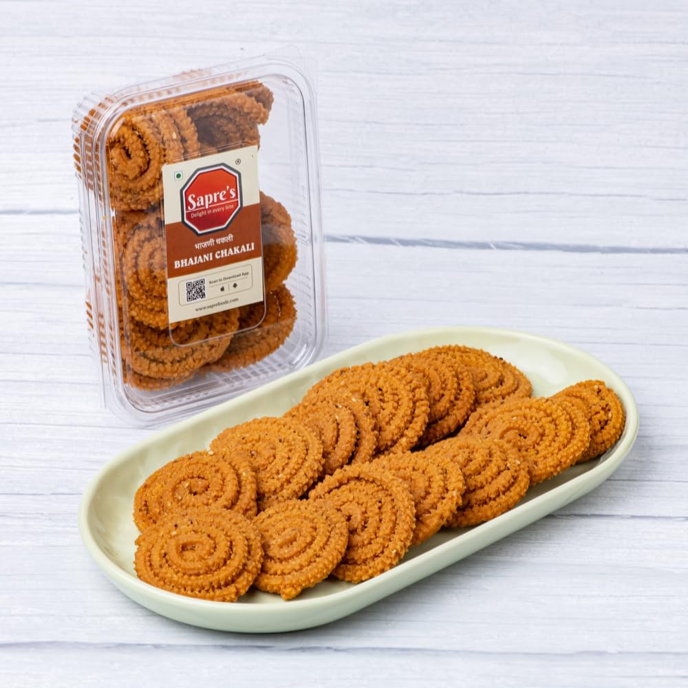 Sapre's Bhajani Chakli (360 gms, 2 Packs of 180 gms Each) | Murukku | Namkeen | Crispy & Crunchy Snacks | Maharashtrian Bhajni Crispy Chakli | Diwali Faral | Ready To Eat | Lite Snack | Traditional Indian Snacks | No Added Colours