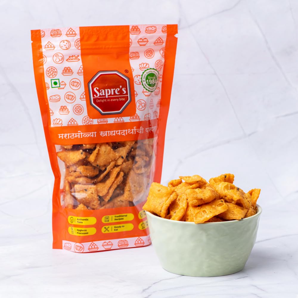 Sapre's Masala Shankarpale | Shakkarpara | Masala Shankarpali | Namkeen | Crispy and Crunchy | Teatime Snacks | Maharashtrian Snack | No Added Preservatives/Colors | Pack of 2-180gm Each