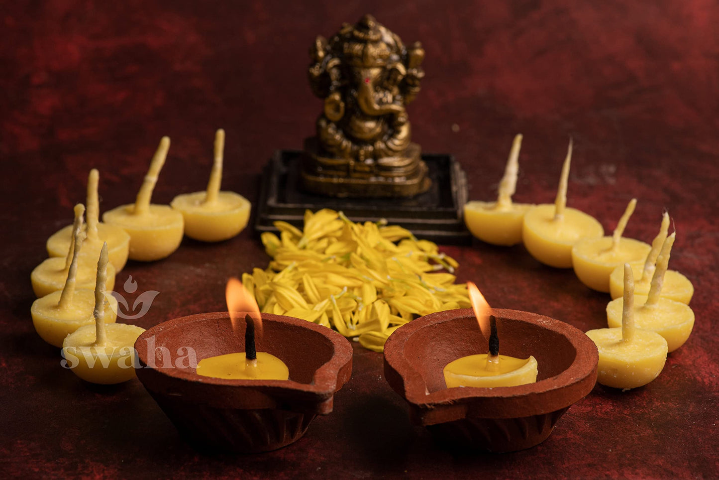 Swaha IISC Certified Premium Cow Ghee Diya (100 Pieces), 30min Burning Time, Wax Free Cow Ghee Diya Batti - Pack of 1