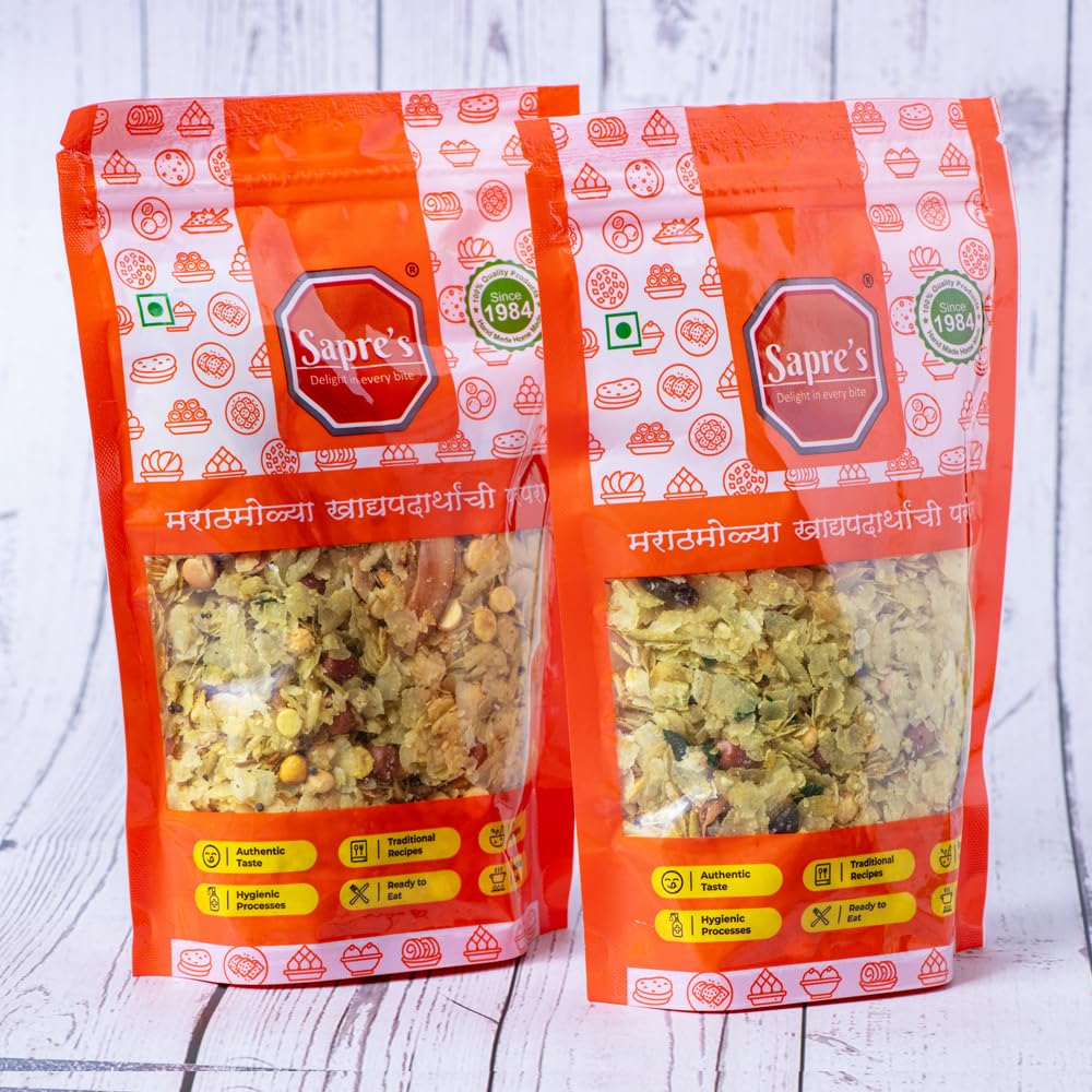 Sapre's Patal Poha Chivada | Chiwda/Chevda | Namkeen | Flattened Rice Snack | Roasted Poha Chivda | Festive Poha Mix | Healthy Snack | Crunchy & Tasty | Ready to Eat | Tea Time Snacks | Pack of 2 - 180gm Each