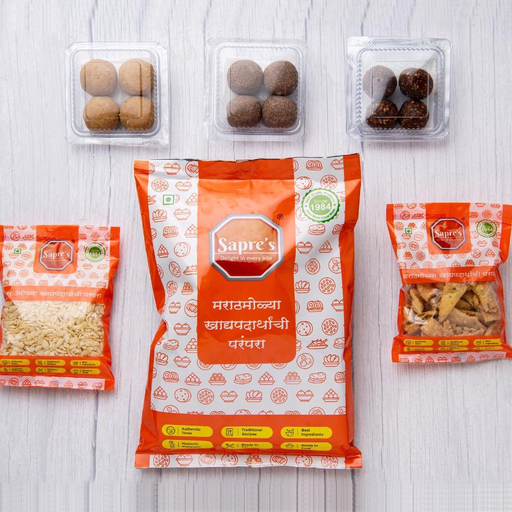 Sapre's Wellness Bites (5 in 1) | Assorted Indian Sweets & Snacks | Best for Gathering, Gifting & Travelling | Diwali Gifts for Family & Friends | Diet Chivada, Methi Shankarpale, Khajur Ladu, Pure ghee Nachani & Methi Ladu | Filled with Energy