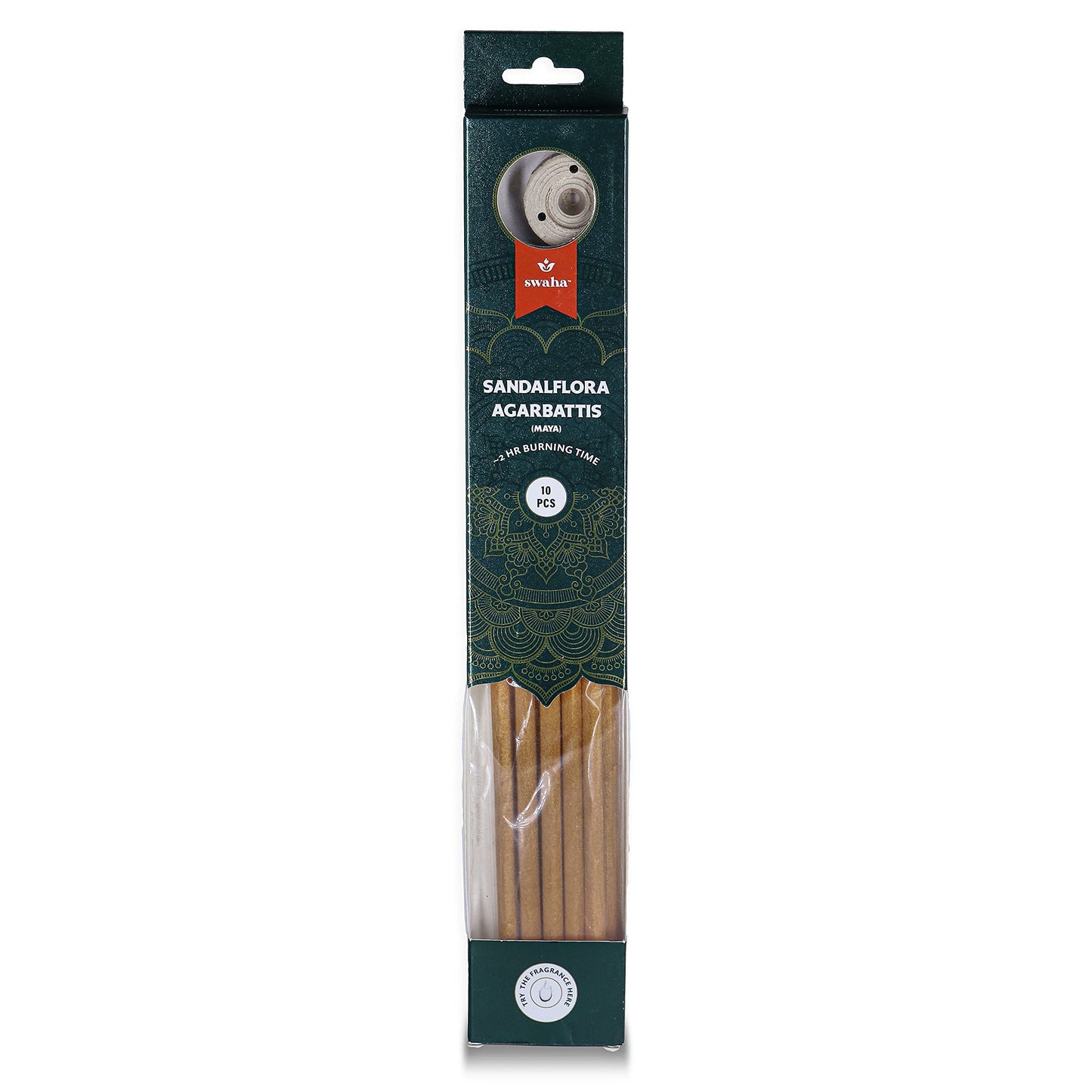 Swaha Sandalflora Agarbatti (Set of 10), 2 Hours Burning time, Long Lasting Sandalflora Fragrance Incense Sticks - Pack of 1