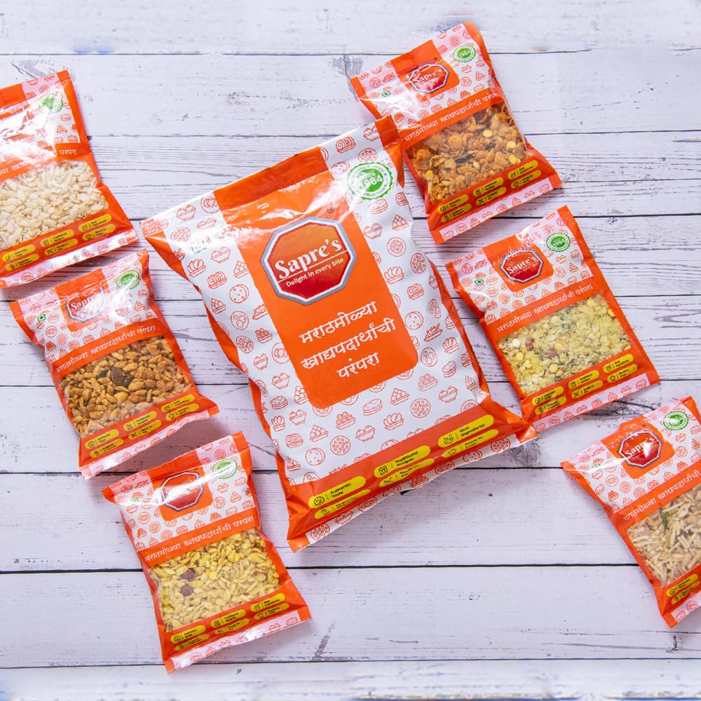 Sapre's Assorted Chivada (6 in 1) | Sweet & Spicy Dry Snack | Best for Gathering & Travelling | Poha Chivada, Puffed Poha chivada, Maka Chivada, Mahalakshmi Chivada, Pharali Chivada & Diet Chivada
