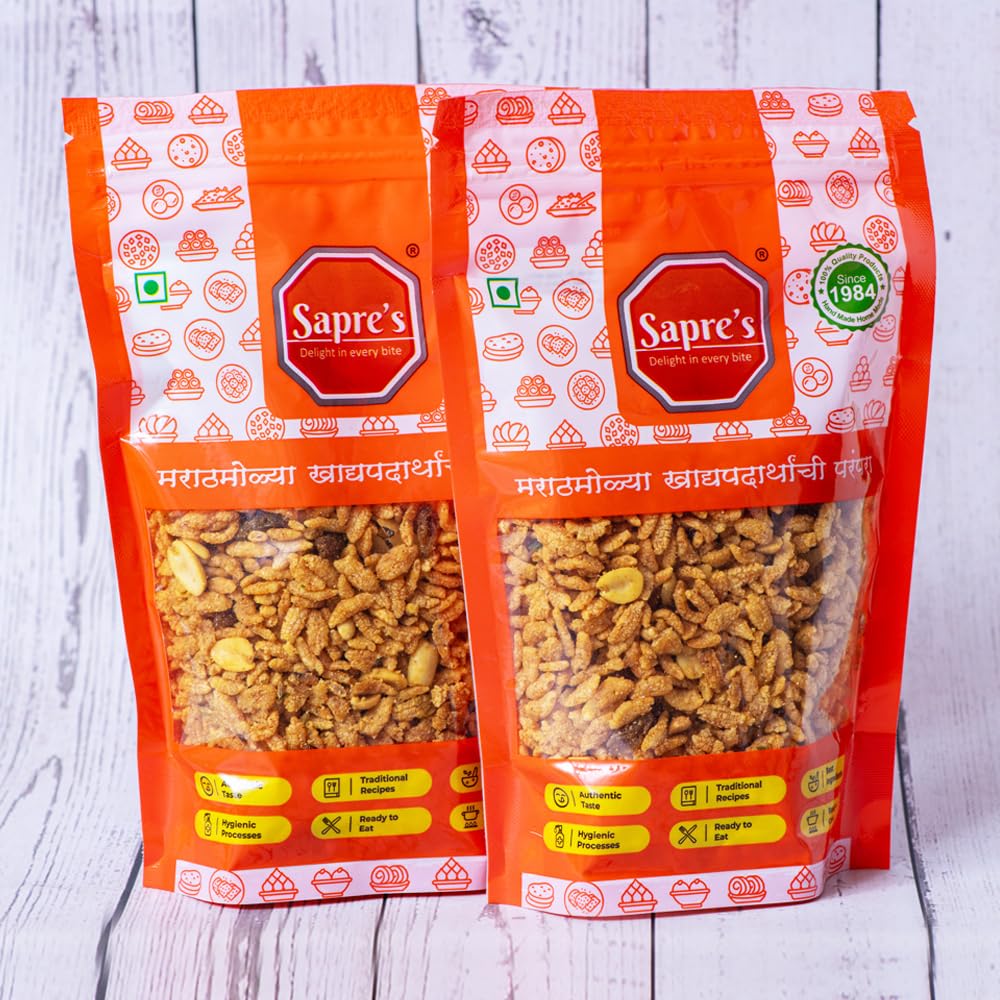 Sapre's Mahalakshmi Chivada | Delicious Poha Chiwda | Roasted Mahalaxmi Chevda | Savory Mixture | Indian Traditional Snacks | Spicy Chivda | No Added Preservatives | Pack of 2-180gm Each