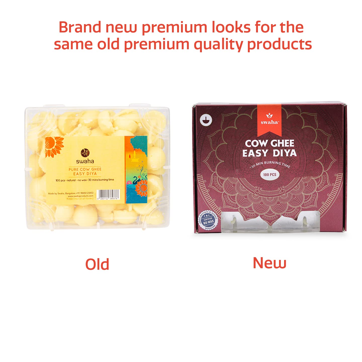 Swaha IISC Certified Premium Cow Ghee Diya (100 Pieces), 30min Burning Time, Wax Free Cow Ghee Diya Batti - Pack of 1